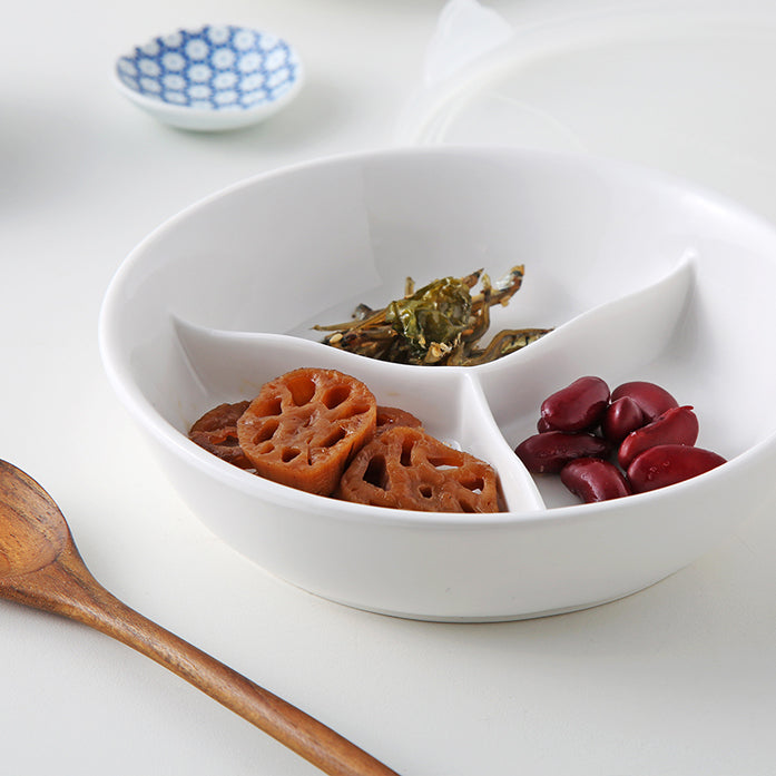 Ceramic Divided Side Dish Container with Lid