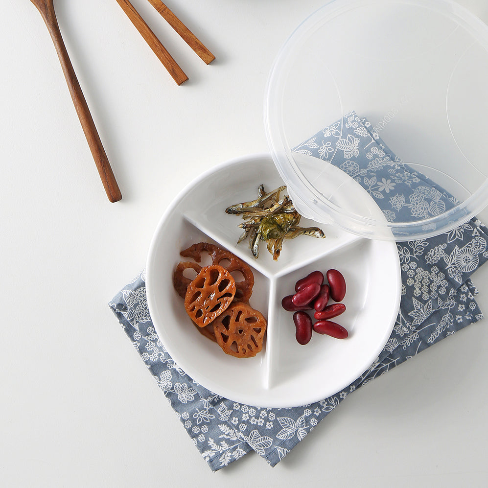 Ceramic Divided Side Dish Container with Lid