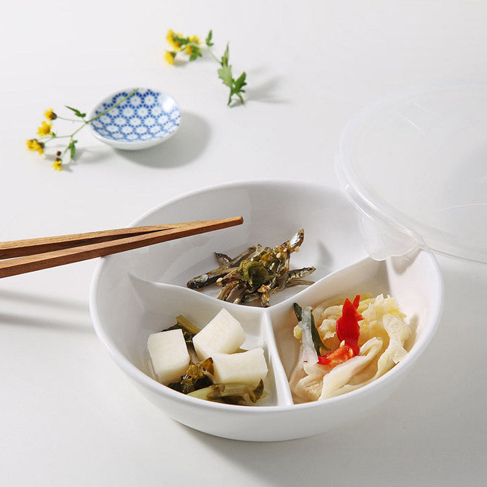 Ceramic Divided Side Dish Container with Lid