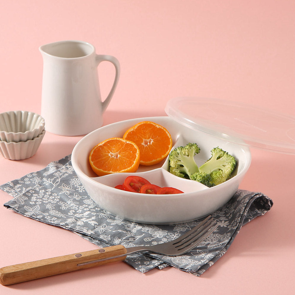 Ceramic Divided Side Dish Container with Lid