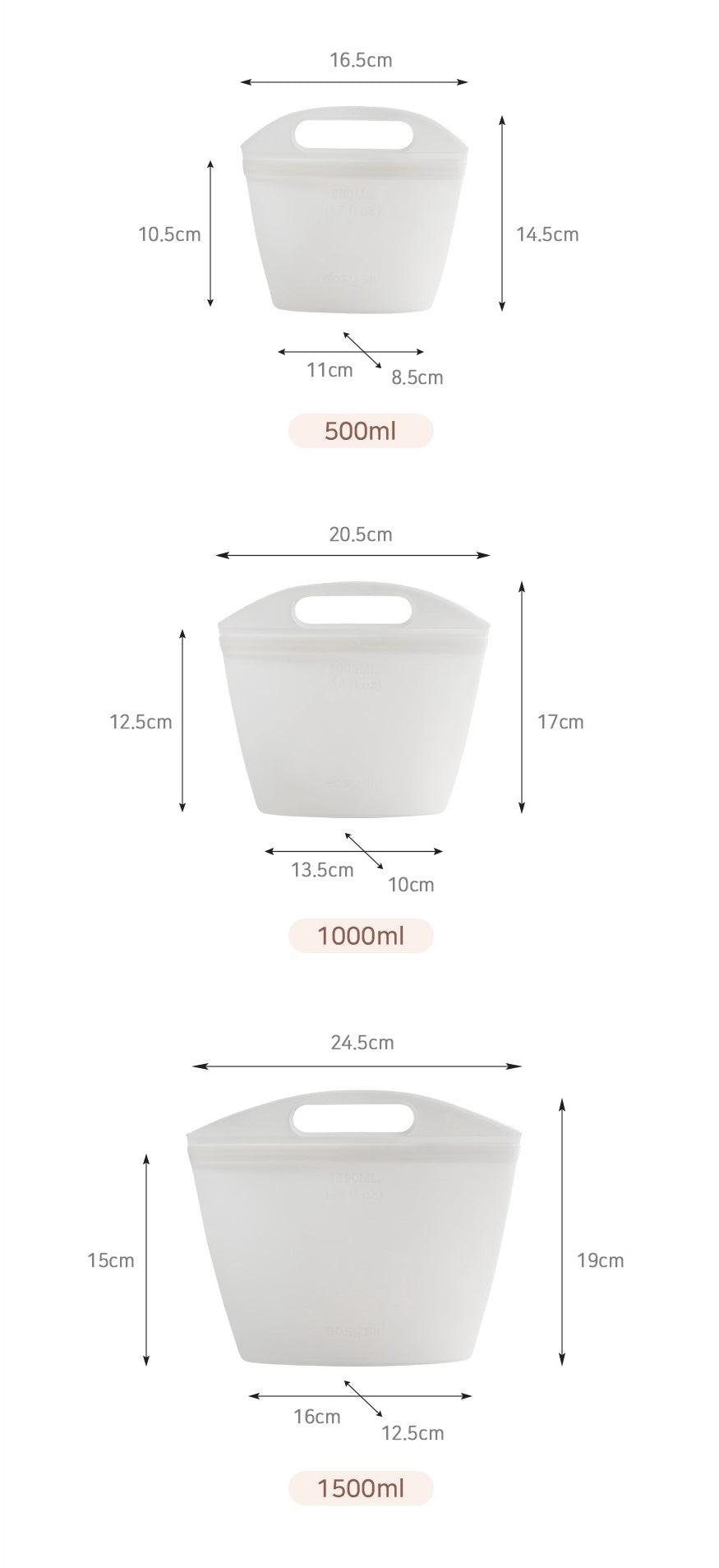 Silicone Zipper Bag with Handle (3p Set)