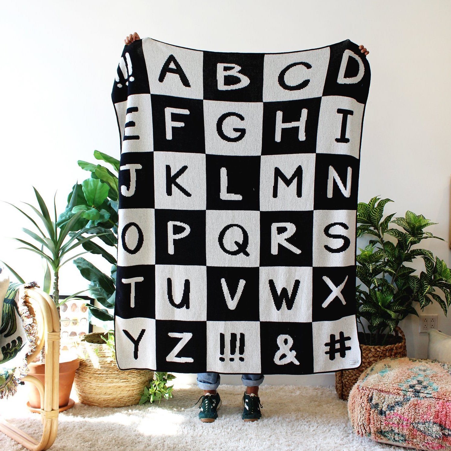 Alphabet Checkered Knit Blanket