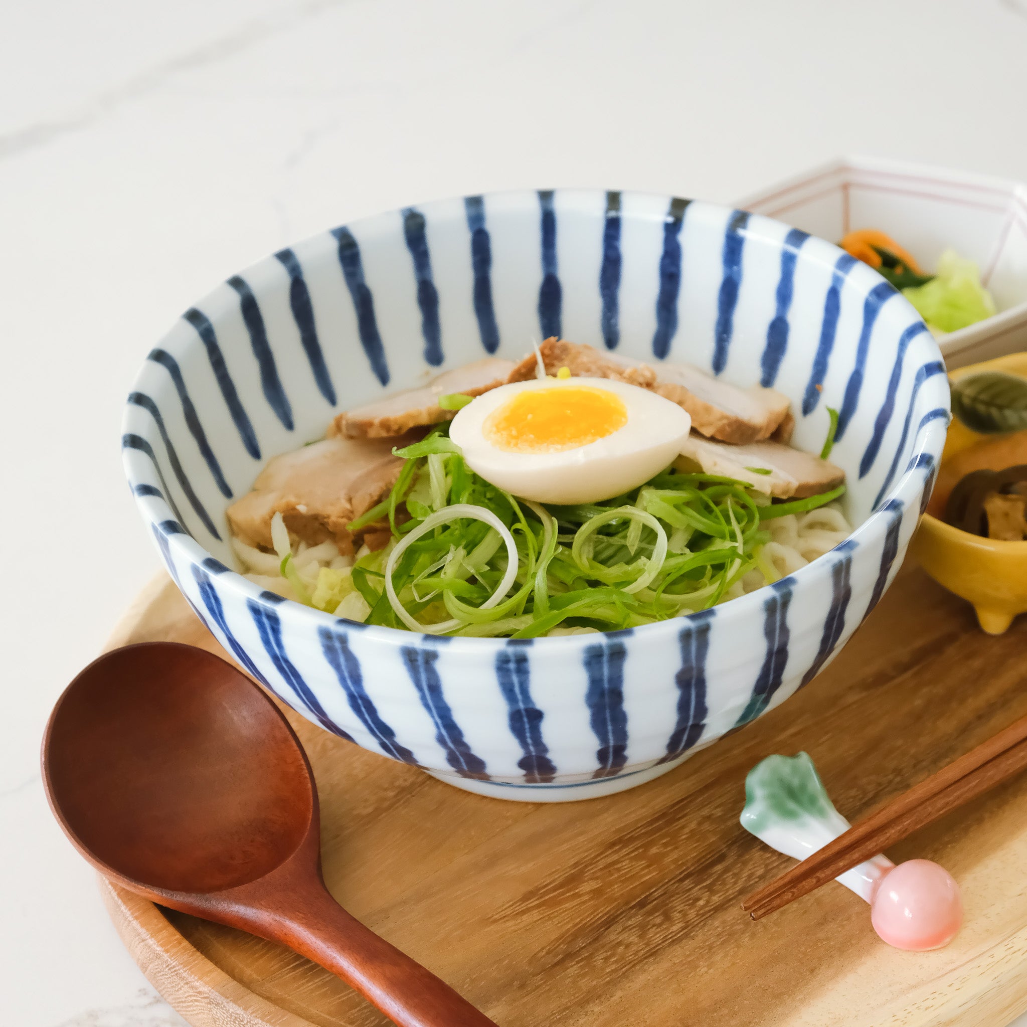 Blue Abstract Striped Noodle Bowl