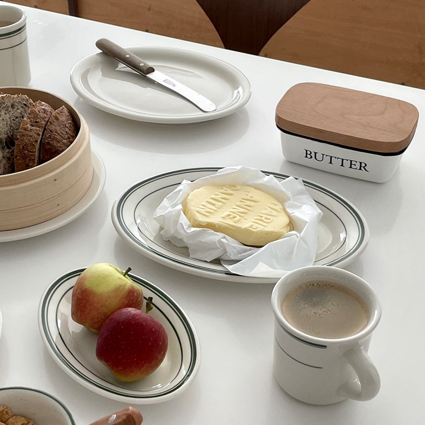 Enamel Butter Dish with Bamboo Cover
