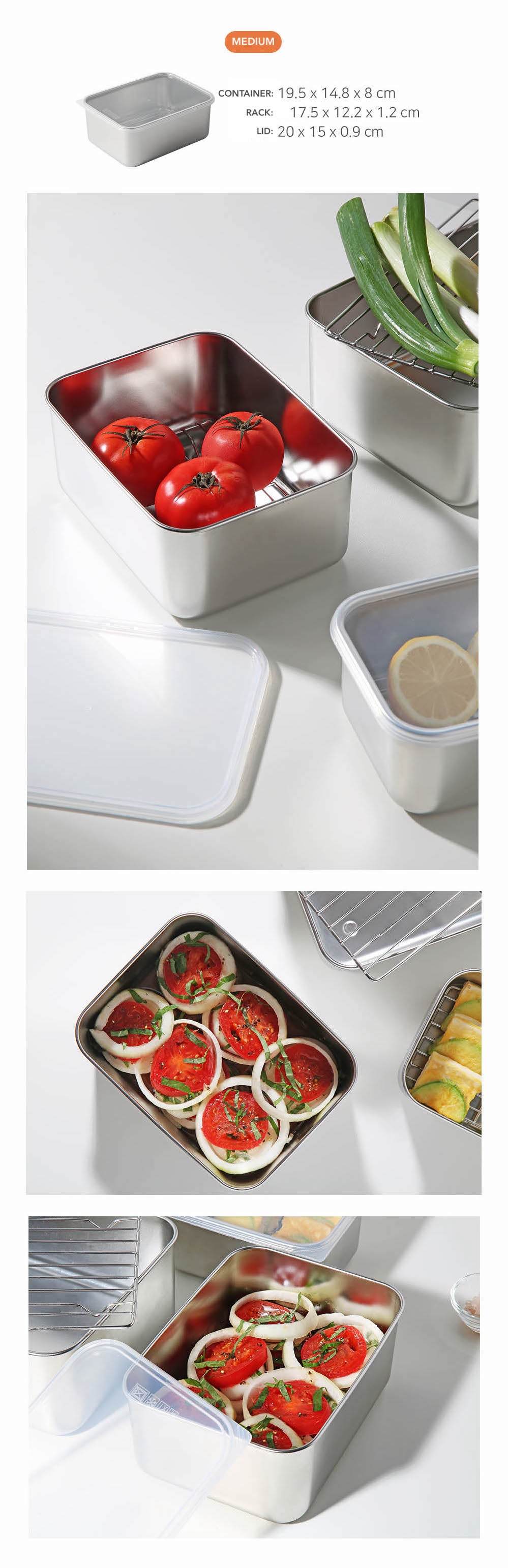 Stainless Steel Deep Airtight Container and Rack Set