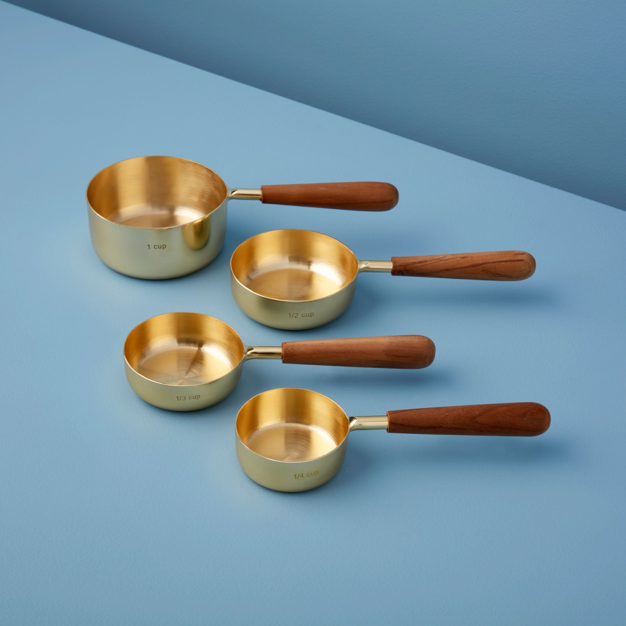Gold & Wood Measuring Cups, Set of 4