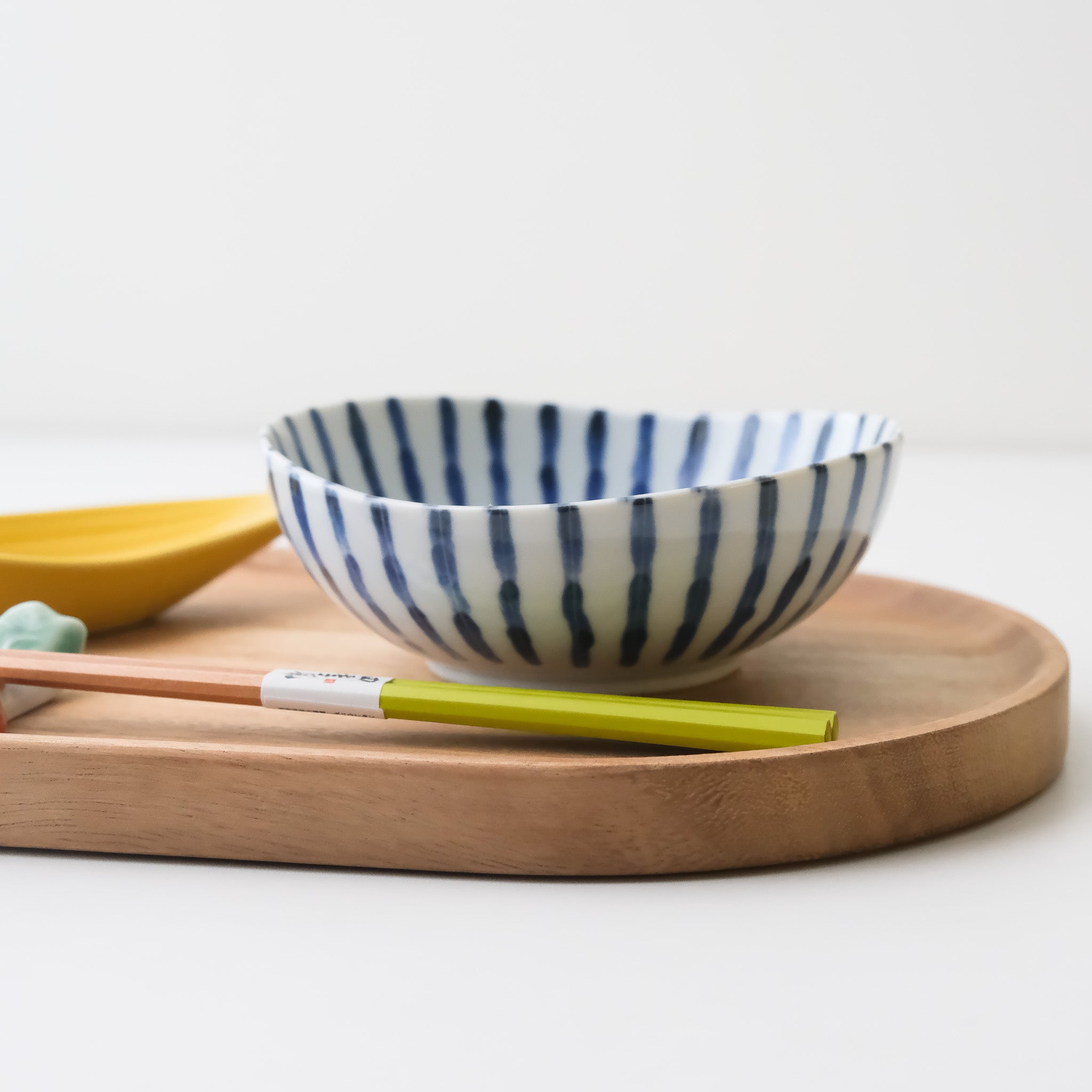 Blue Abstract Striped Oval Bowl