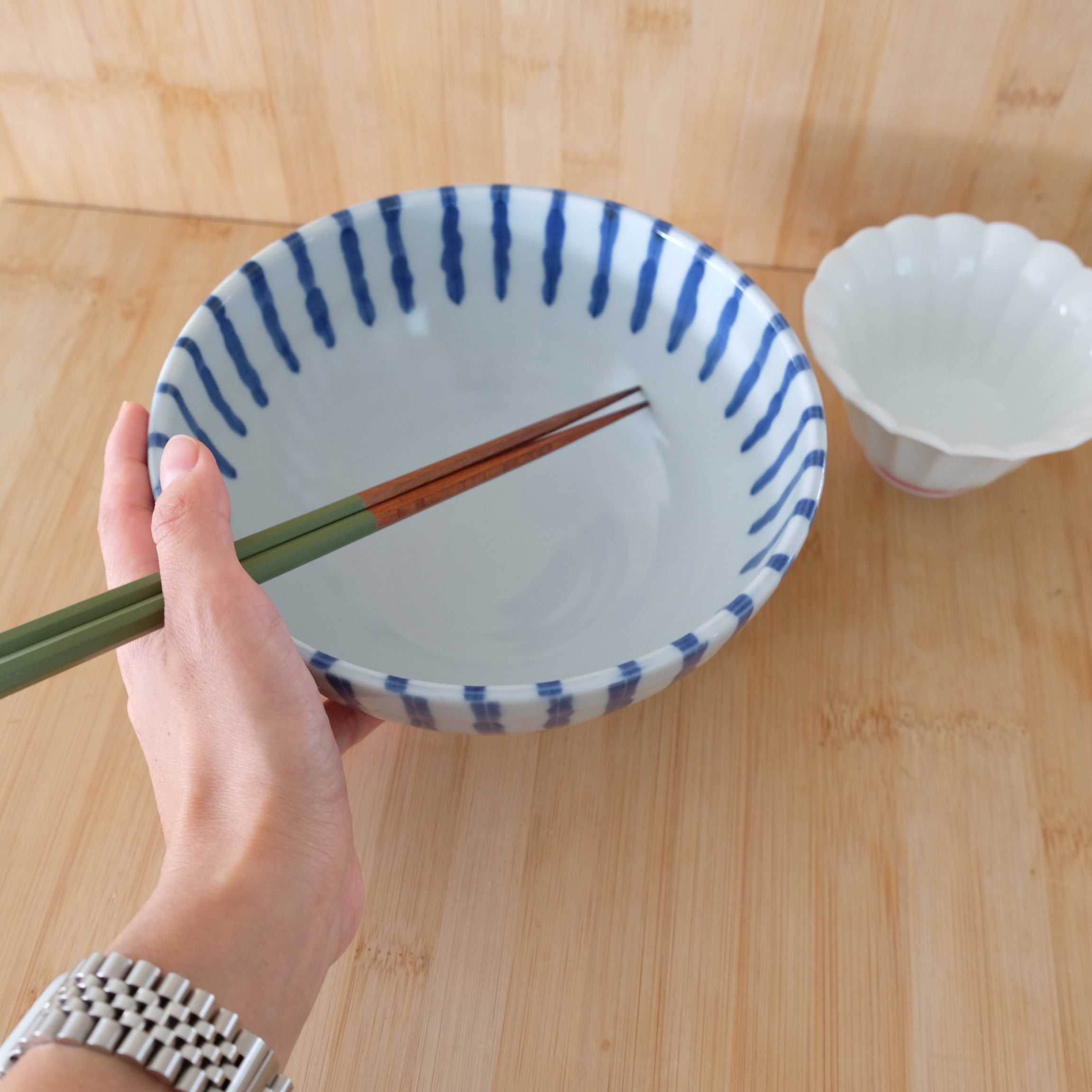 Blue Abstract Striped Noodle Bowl