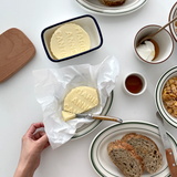 Enamel Butter Dish with Bamboo Cover