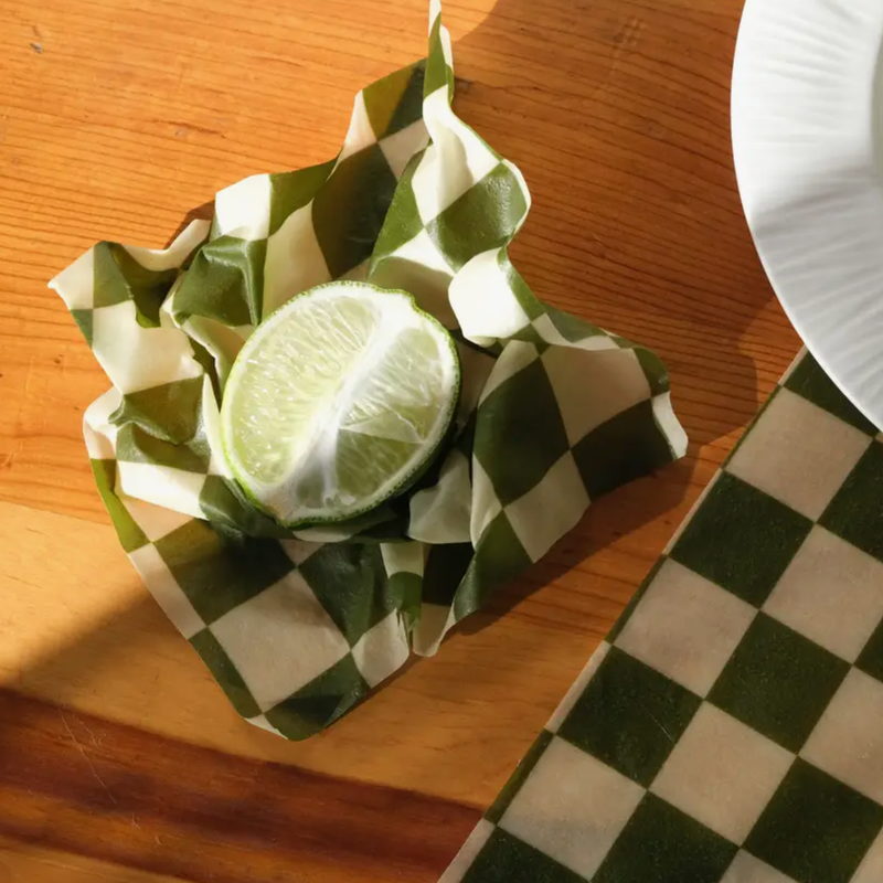 Beeswax Food Wrap Green Checkers